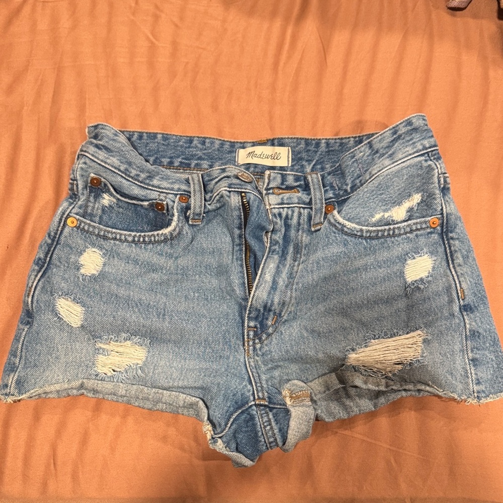 Madewell Distressed Light Blue Jean Shorts